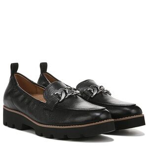 Vionic Black Leather Chain-Trim Loafers
